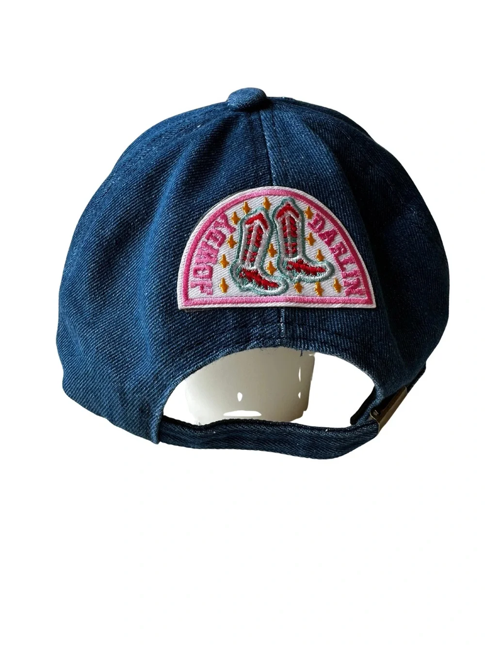 Upcycled Dark Denim Trucker Hat Tacos and Margs LV Patch